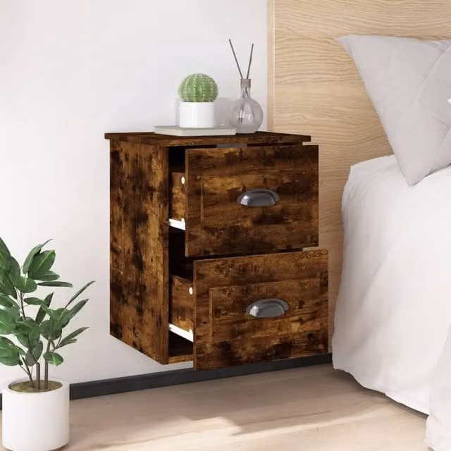 Berkfield Home Elegant Wall-mounted Bedside Cabinet in Smoked Oak Brown, W/D/H: 41.5 x 36 x 53 cm