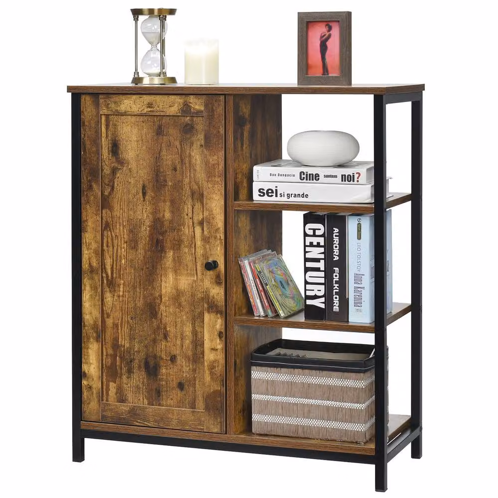 Costway Industrial Freestanding Storage Cabinet and Sideboard with 3 Shelves in Brown and Multicolour – 5