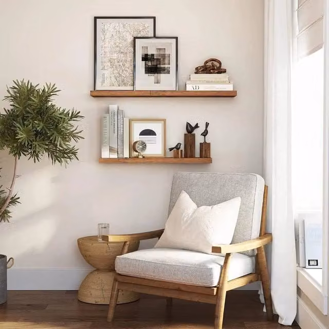 PAWNORA Brown Wood Floating Wall Shelf – 1