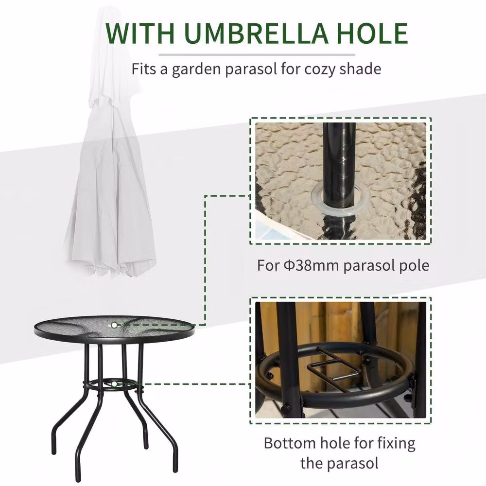 STILVORA Round Outdoor Table with Parasol Hole in Matt Black, Diameter: 80 cm – 5