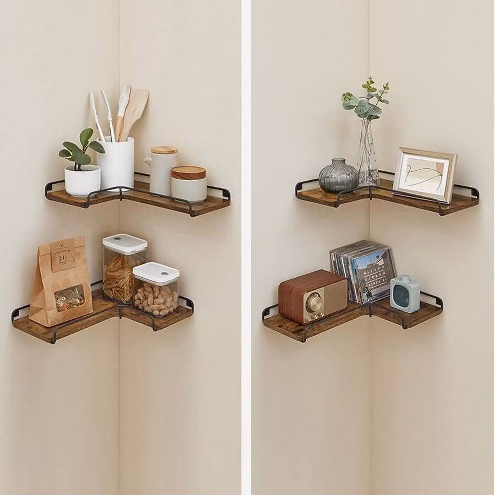 Ventryn 2-Piece Brown Wood Corner Floating Shelves for Kitchen Wall Storage – 4