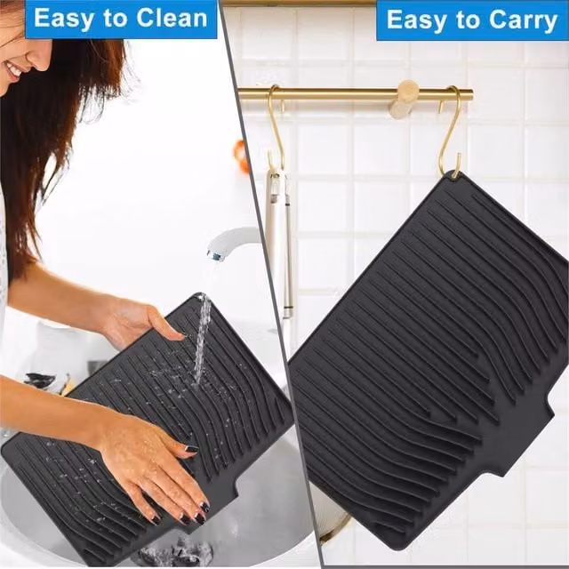 EONLION Black Folding Washable Silicone Kitchen Drainer Tray, Width: 100 cm – 1