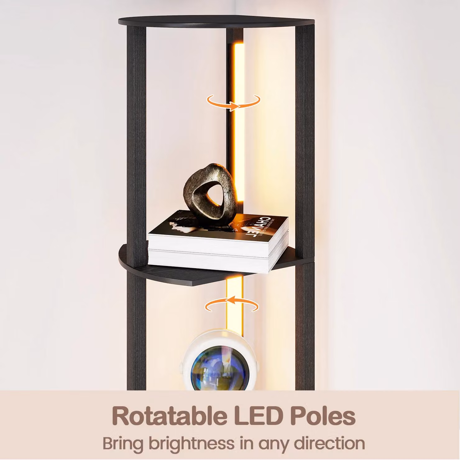 Costway Modern Wood Display Rack Floor Lamp with 4 Adjustable LED Strips in Black – 9