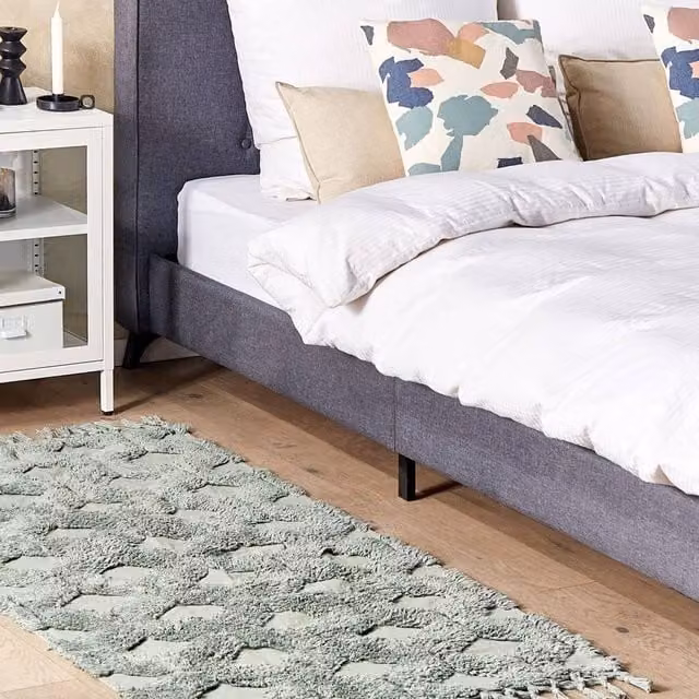 Wyld and Coco Green Cotton Hand-Tufted Shaggy Rectangular Rug W: 80 cm, L: 150 cm