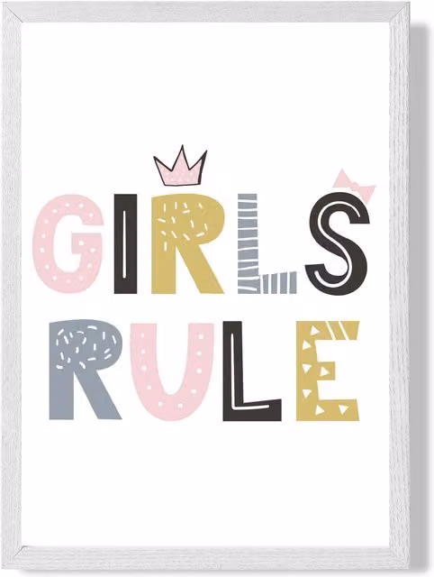 ARTZE Cute Girls Rule Scandi Quote Framed Print, Pink and White, A2