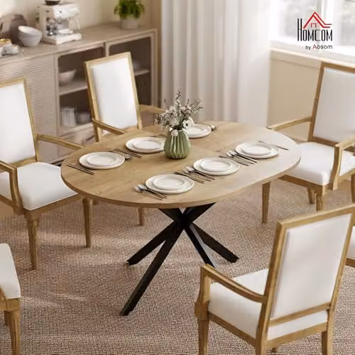 HOMCOM Extendable Oval Dining Table with Butterfly Leaf, Brown – 2