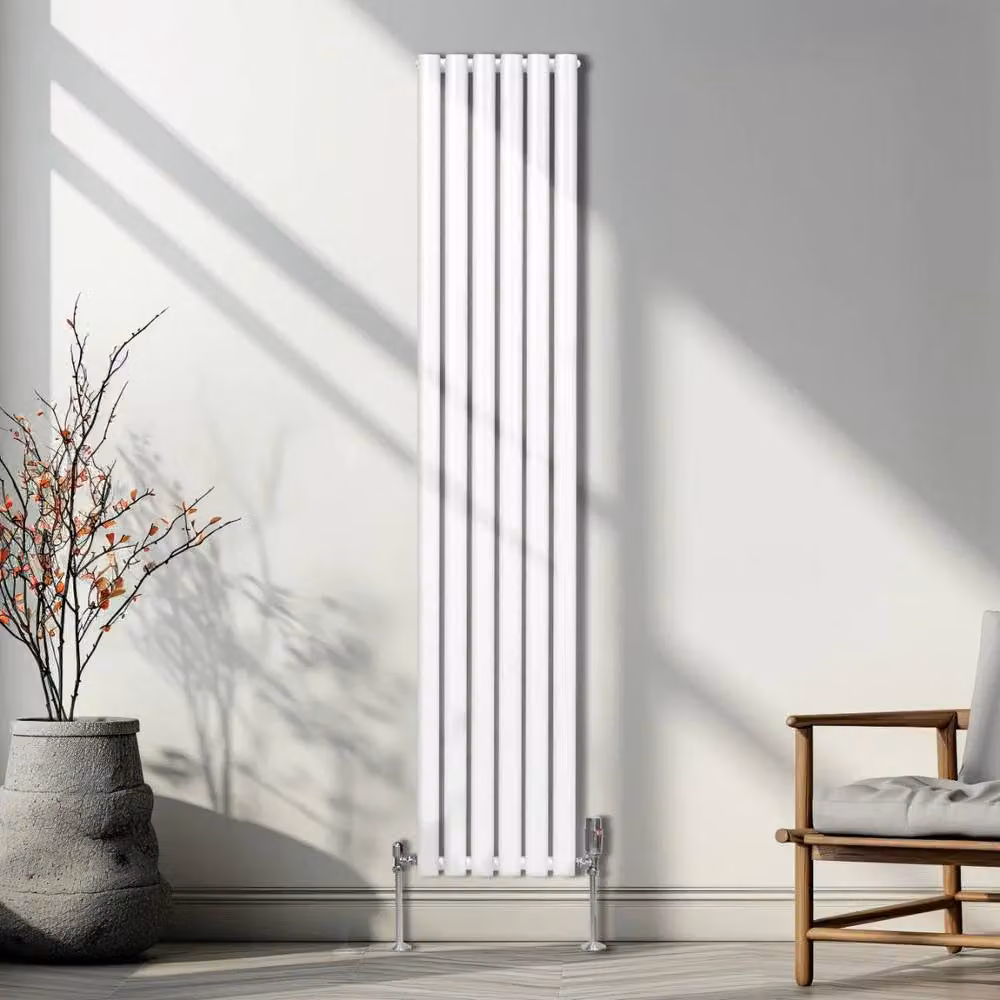 Monstershop Oval Column Radiator with Valves and Thermostat Head, White, H 180 cm x W 36 cm x D 36 cm – 2