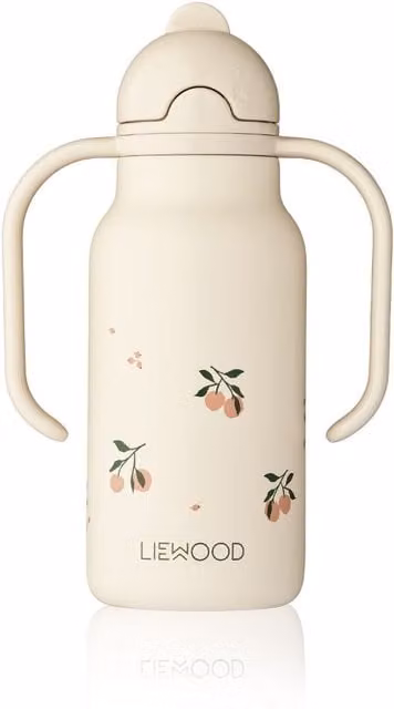 Liewood Kimmie Stainless Steel Straw Water Bottle for Children, 250 ml, Pink and Beige