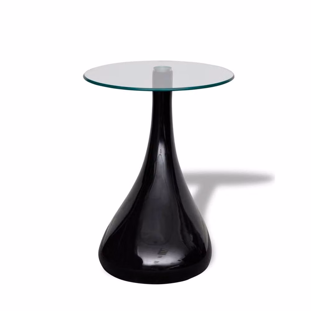 Berkfield Home Set of 2 Modern High Gloss Black Coffee Tables with Round Glass Tops – 3