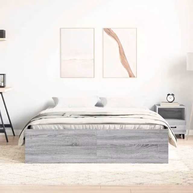 Berkfield Home Modern Bed Frame with Drawers, Grey, W: 140 cm, D: 200 cm