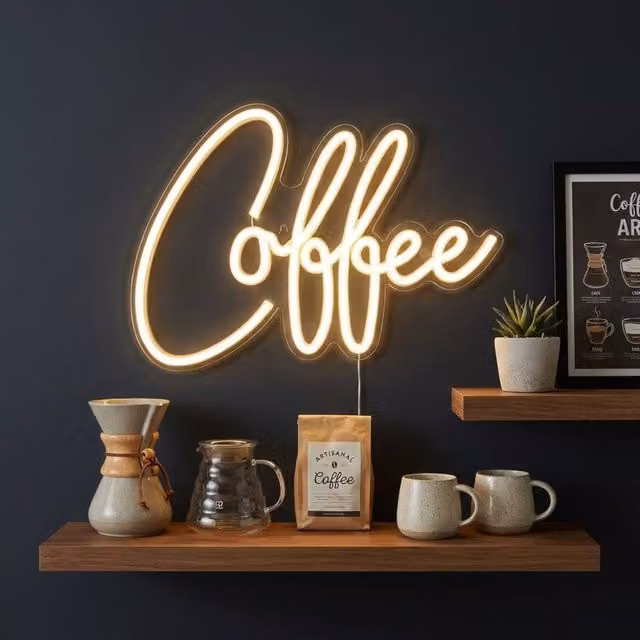 Garden Greatness Multicolour Coffee Neon Sign Wall Hanging for Kitchens