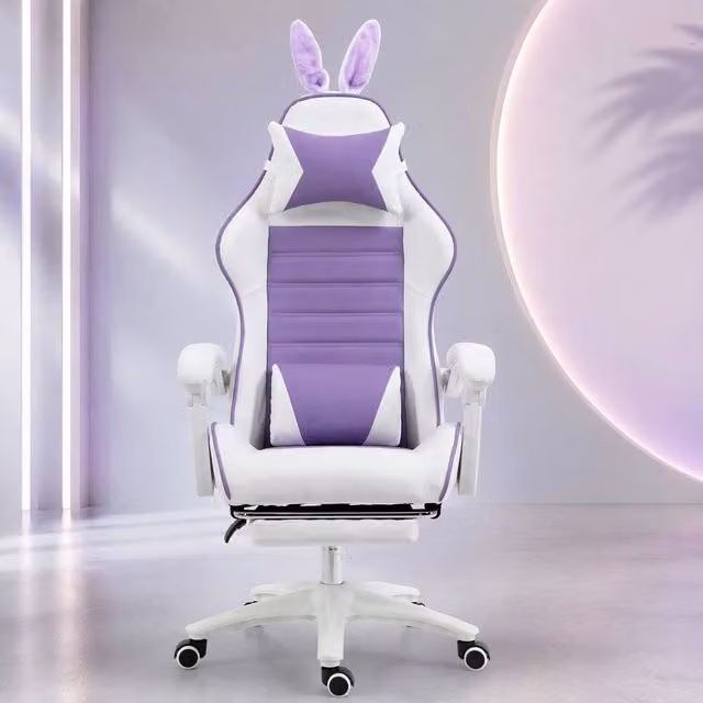 STILVORA Purple Synthetic Leather Gaming Chair with Headrest and Armrests W/D/H: 65 x 63 x 120 cm
