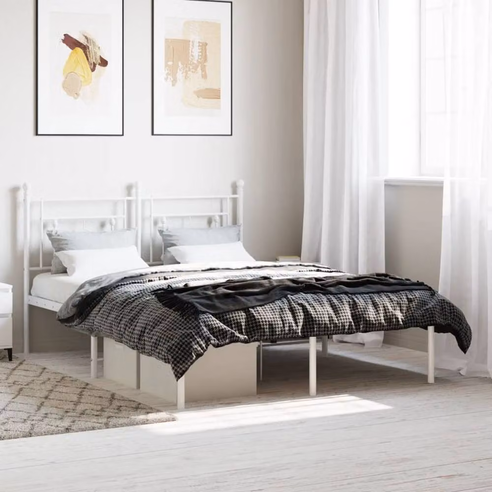 Berkfield Home Metal Bed Frame with Headboard, White, W/D/H: 140 x 190 cm – 2