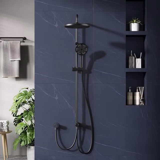 London Boutique Height Adjustable Rainfall Shower System with Overhead and Hand Shower in Matt Black