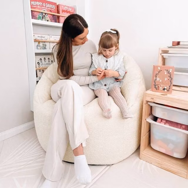 rucomfy Adult Indoor Bean Bag Chair in Cream Bouclé Fabric – 1
