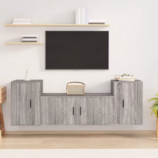 Berkfield Home 3 Piece TV Cabinet Set in Grey Sonoma Matt Engineered Wood – 1