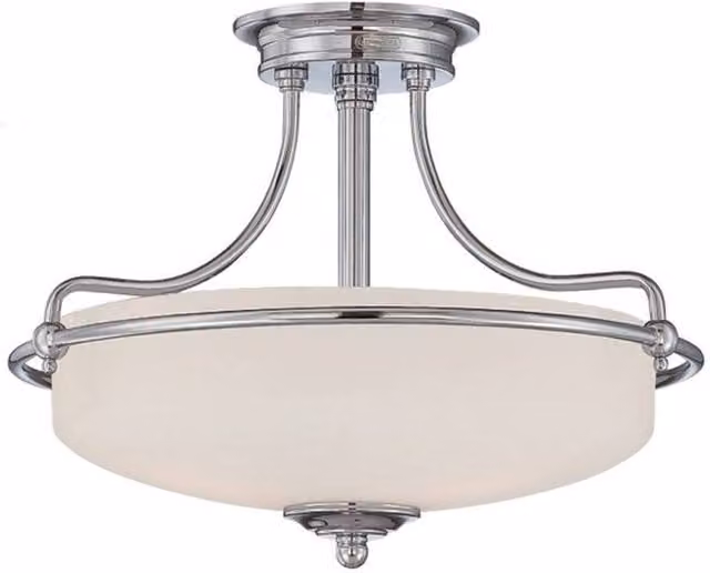 Netlighting Griffin 3 Light Semi Flush Ceiling Light in Polished Chrome and Grey Glass with E27 Base