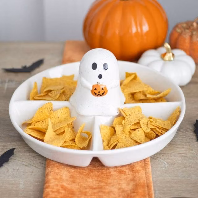 Uniqueful Ghost Ceramic Chip and Dip Snack Dish in White – 1