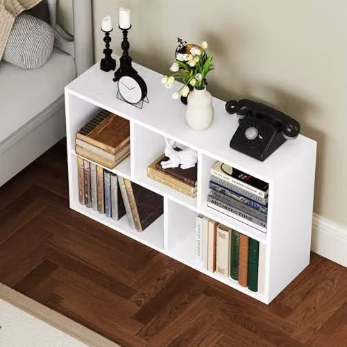 HOMCOM 2-Tier Cube Bookshelf with 5 Open Storage Compartments in White – 4
