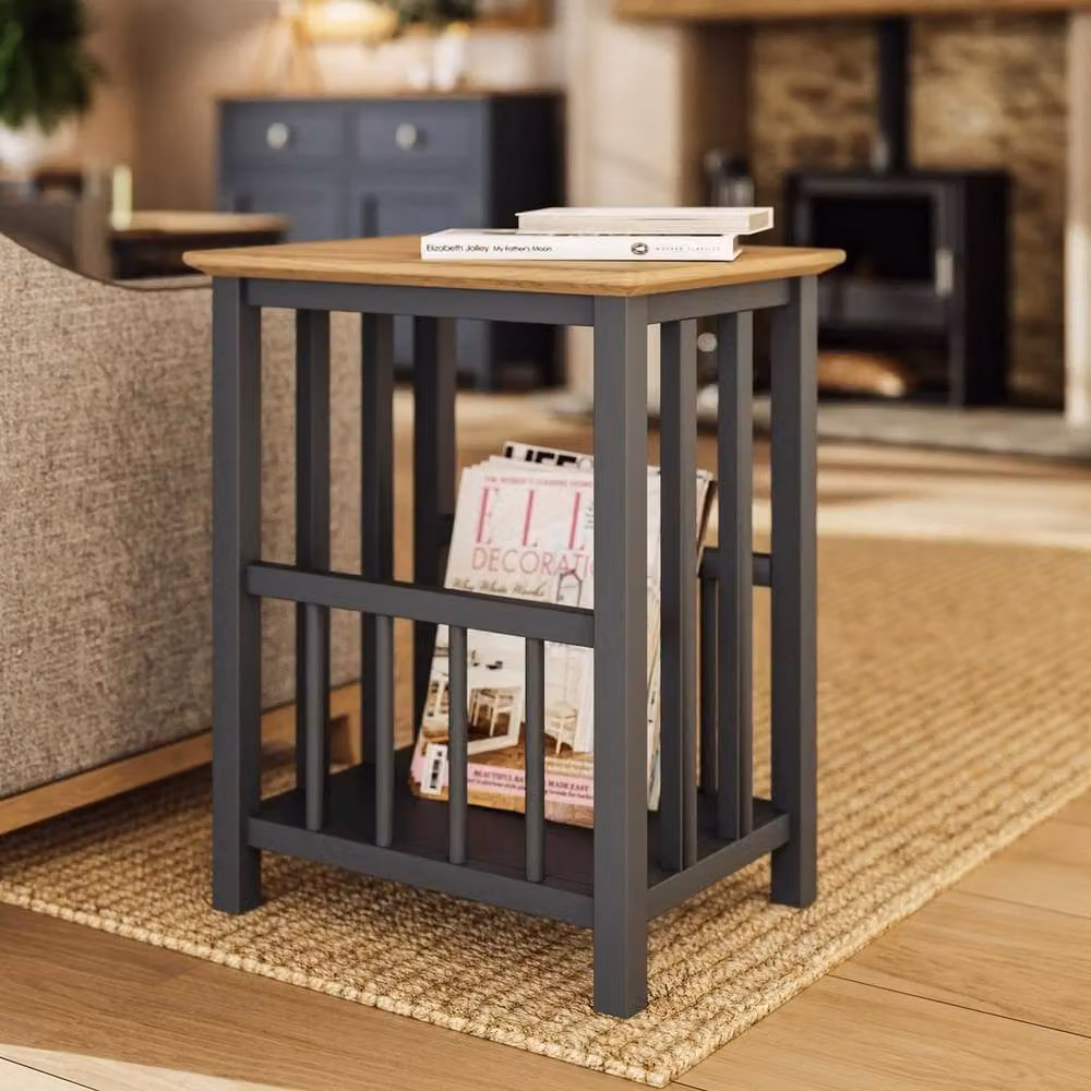 VOGREX Graphite Blue Oak Veneer Side Storage Table in Dark Blue – 4