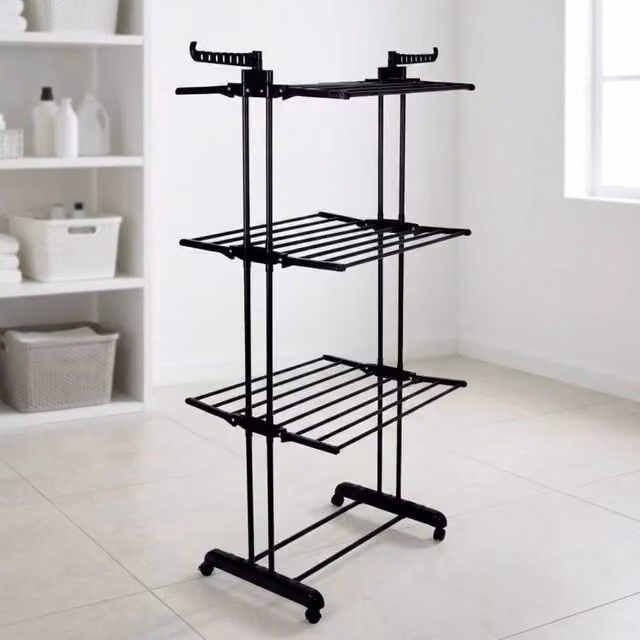PAWNORA 4 Tier Winged Laundry Drying Tower with Wheels, Black