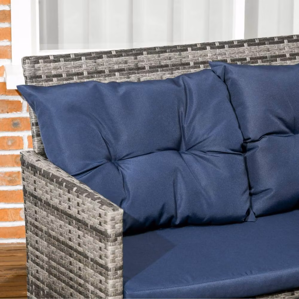 Wyld Haus Rarapa 7 Seater Rattan Garden Sofa Set with Glass Table in Dark Blue – 6