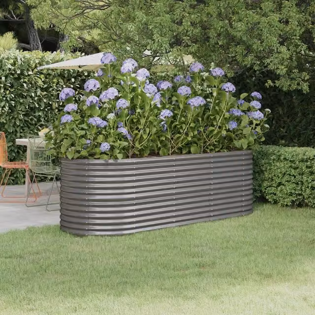 Berkfield Home Garden Grey Powder-coated Steel Raised Bed W: 224 cm, D: 80 cm, H: 68 cm – 1