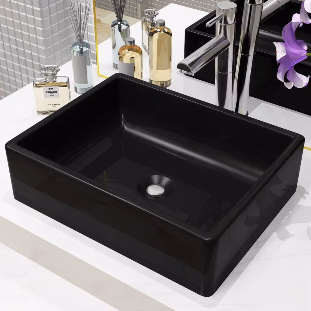 Berkfield Home Elegant Rectangular Ceramic Countertop Basin in Black, W/D/H: 41 x 30 x 12 cm – 2