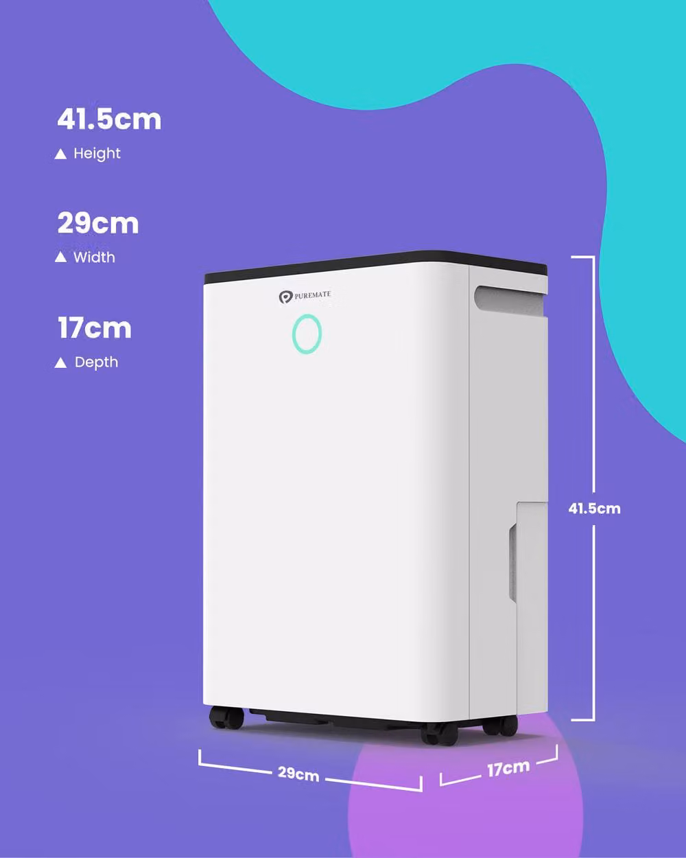 PureMate 12L/Day Dehumidifier with Automatic Humidity Sensor in White – 8