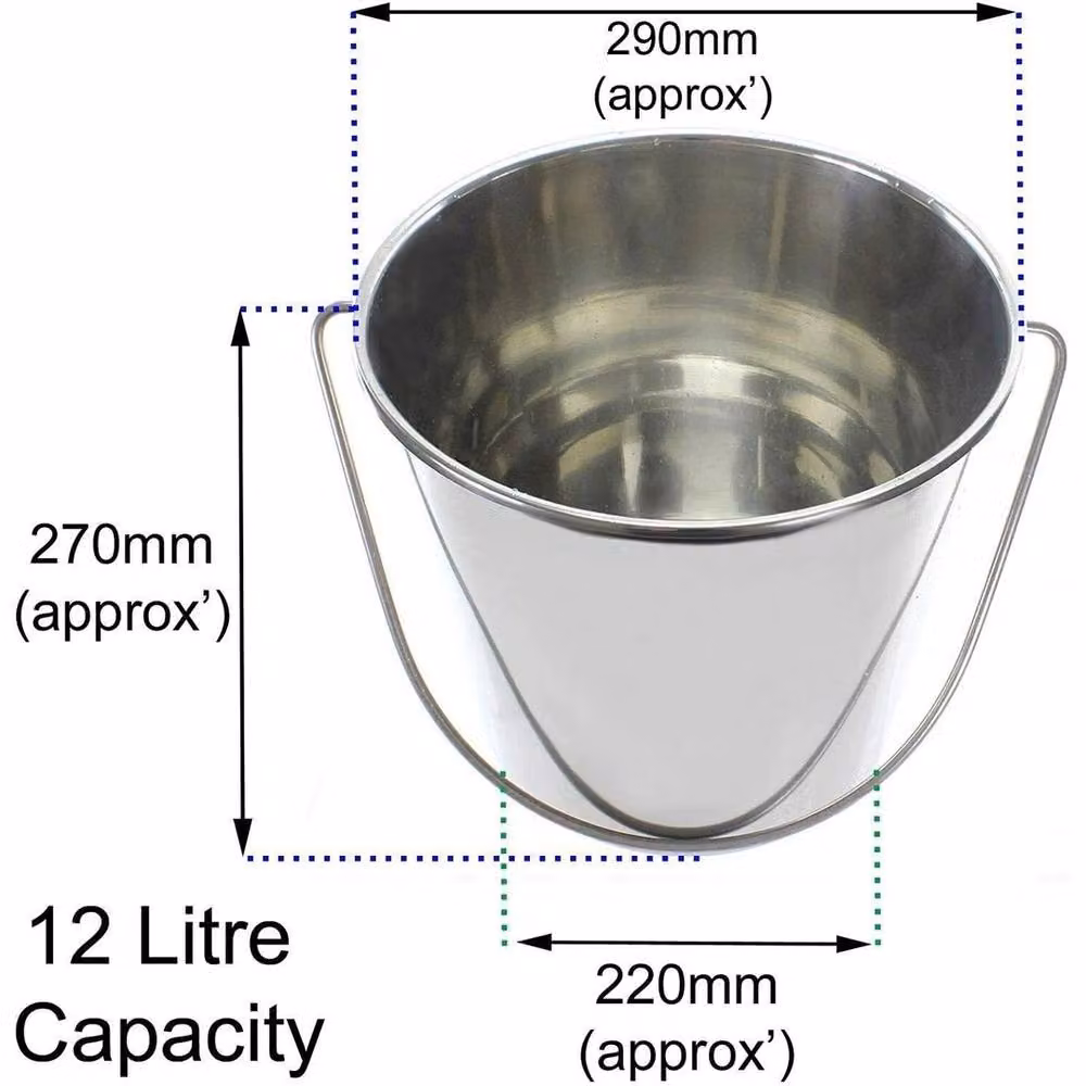 VOGREX 12 Litre Heavy Duty Stainless Steel Pail Bucket in Silver – 2