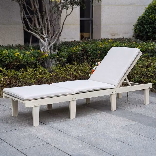 Abrihome Modern Acacia Wood Outdoor Lounger and Table Set in Natural Brown