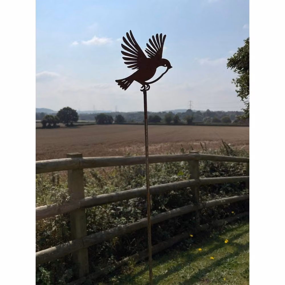 Poppyforge Flying Robin Metal Garden Ornaments in Metallics, Pack of 3, W15 x H168 cm – 2