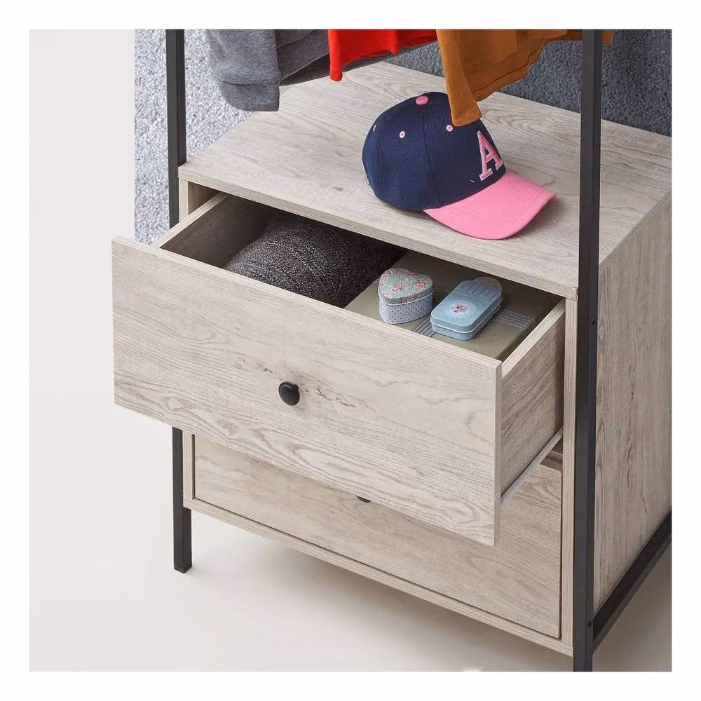 Timber Art Design Zahra Open Wardrobe with Two Drawers in Brown – 3