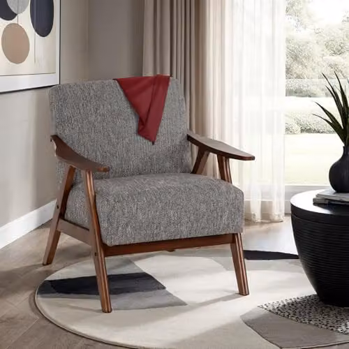 Seconique Kendra Mid-Century Accent Chair in Grey Fabric – 7