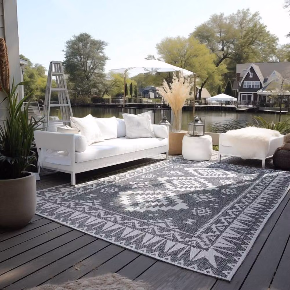 THE RUGS Grey Oriental Reversible Polypropylene Indoor and Outdoor Rug, W: 200 cm, D: 290 cm – 4