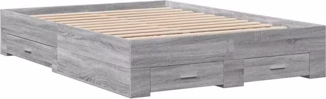 Berkfield Home Modern Bed Frame with Drawers in Grey Sonoma, W/D/H: 140 x 190 x 32 cm