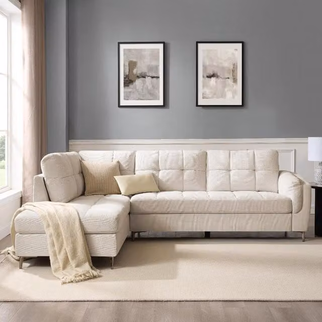 Rose Left-Hand Corner Sofa in Beige Linen