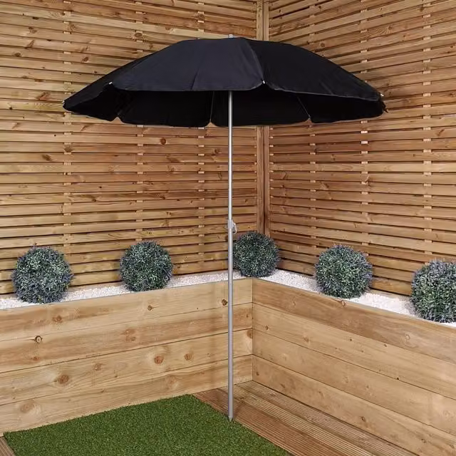 Samuel Alexander Lightweight Garden Parasol with Black Canopy - Black, H: 194 cm, W: 150 cm
