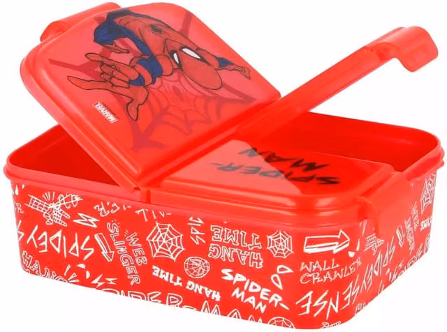 Stor Spiderman II 3-Compartment Leakproof School Lunch Box in Red, W: 16.5 cm