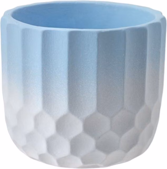Primrose Ceramic Plant Cache Pot with Blue and White Two Tone Pastel Honeycomb Pattern