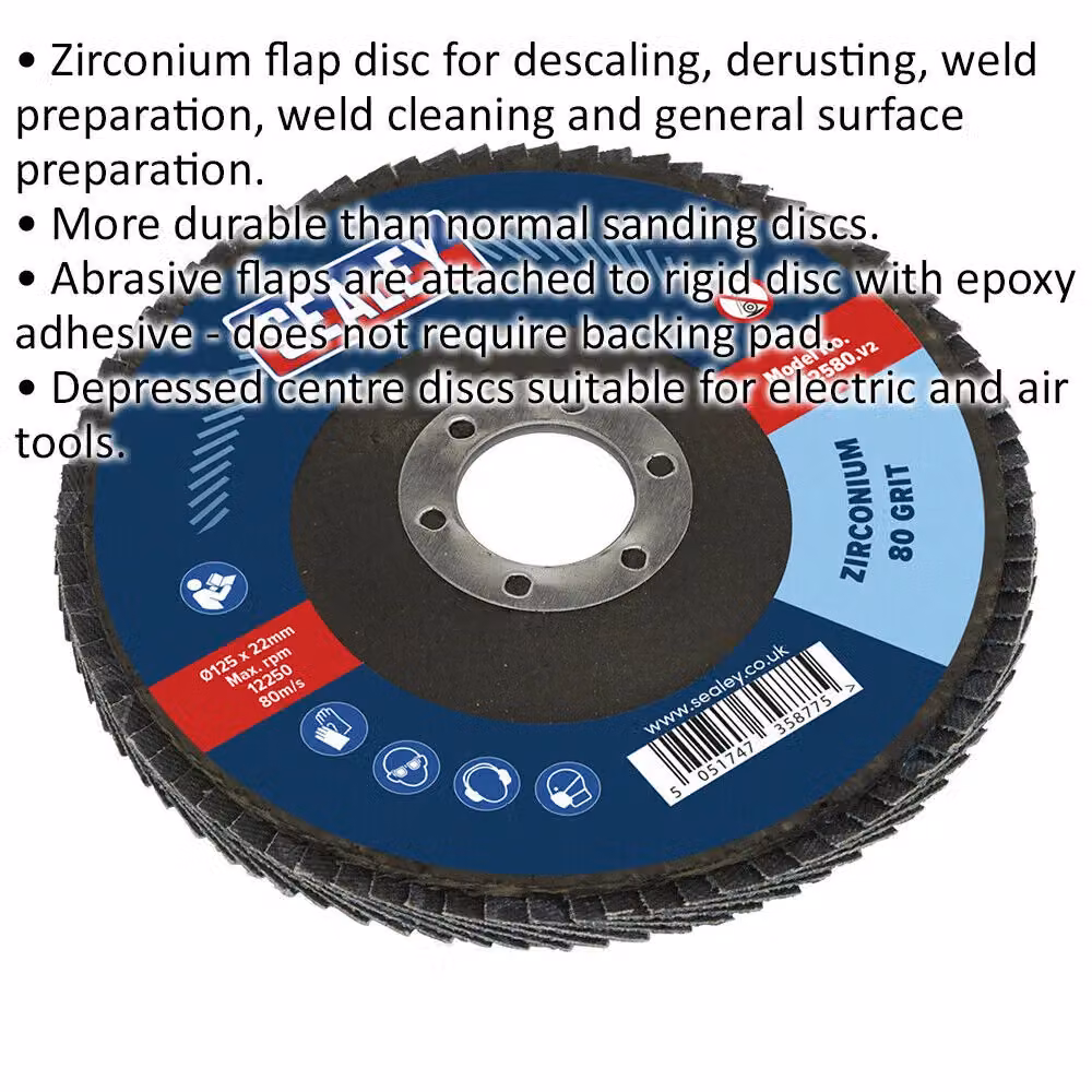 Loops 125mm Zirconium Flap Disc with 22mm Bore and 80 Grit for Angle Grinders – 2