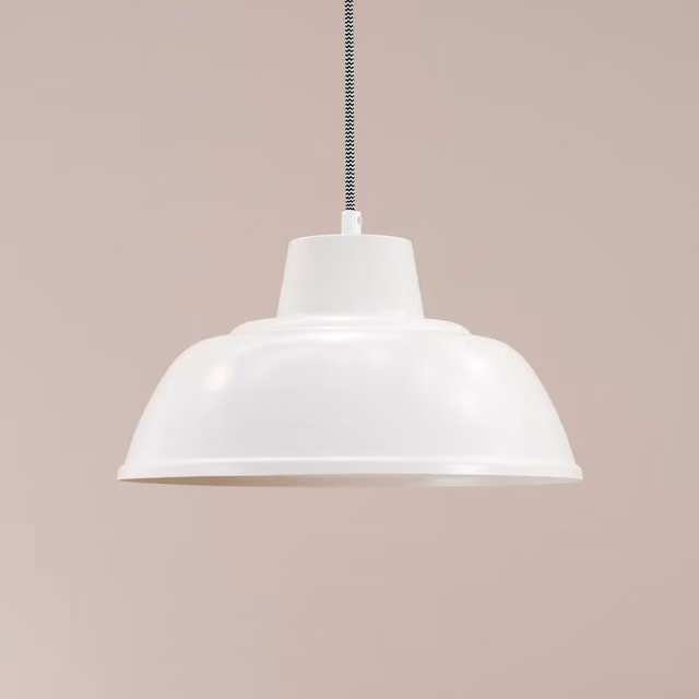 ValueLights Morris White Metal Industrial Dome Hanging Pendant Ceiling Light – 1