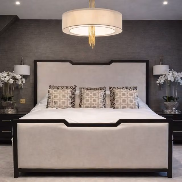 HOB Furniture Washington Curve Velvet Bed in Beige, W/D/H: 150 x 200 x 137.16 cm – 1