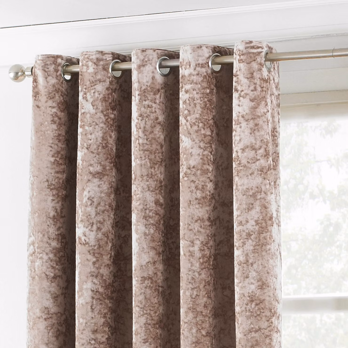 Paoletti Verona Crushed Velvet Eyelet Curtains, Beige/White, Width: 117 cm, Drop: 183 cm – 4