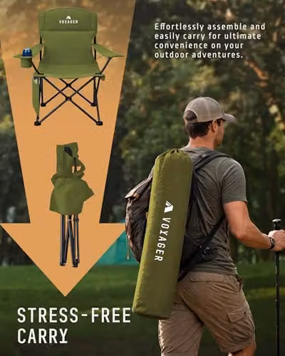 Voyager 2-Pack of Folding Camping Chairs in Green with Cup Holders and Storage Pocket – 3