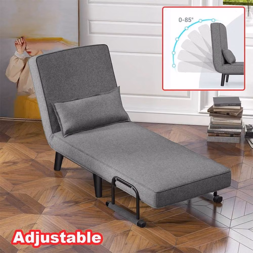 KORVIXA Grey Fabric Single Seater Sofa Bed with Armrests – 3