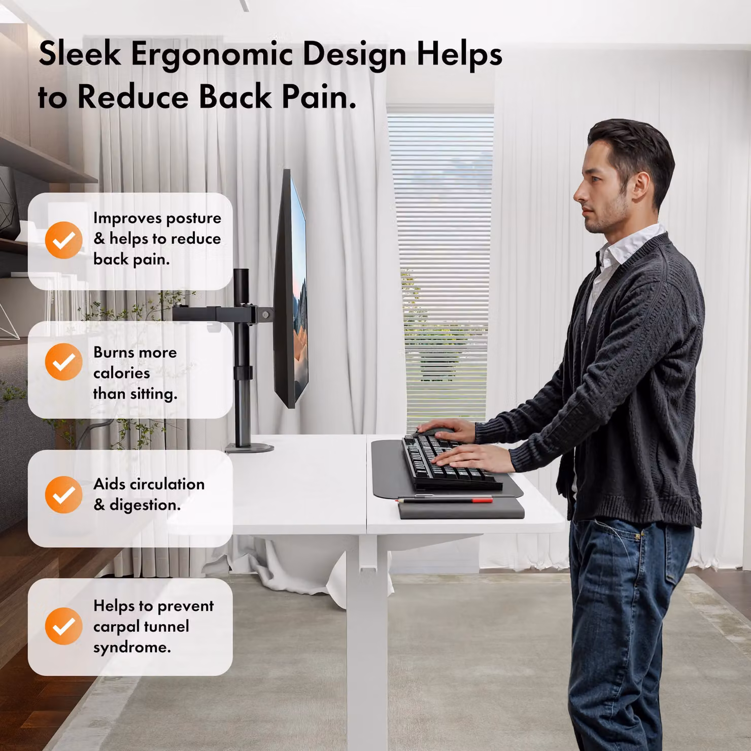 VonHaus Electric Height Adjustable Standing Desk with USB-C Charging in White – 3