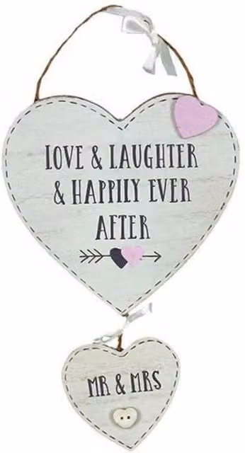 KDMD Love Story Hanging Double Hearts Mr & Mrs 4 Pack in Off-White