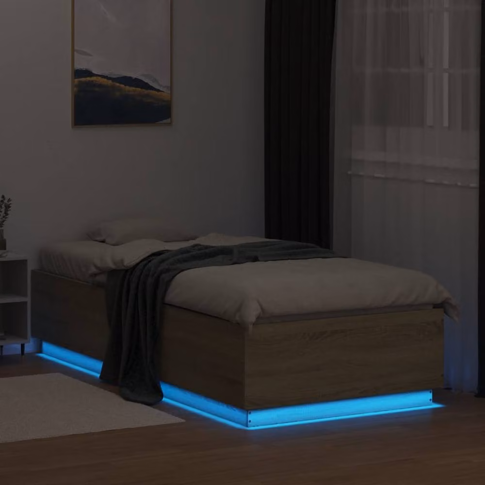 Berkfield Home Durable Bed Frame with LED Under-Bed Lighting in Sonoma Oak, W/D/H: 100 x 200 x 40 cm – 3