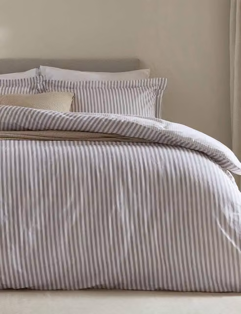 YARD Hebden Striped Cotton Reversible Duvet Cover Set, Light Grey Mix, W: 140 cm, L: 200 cm